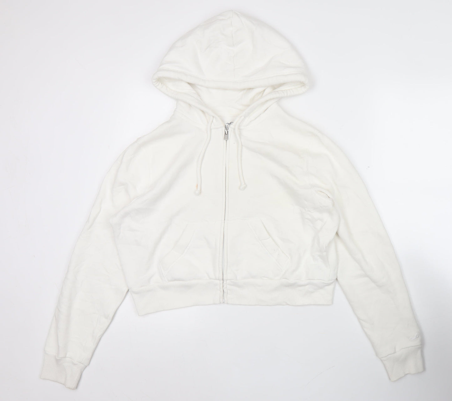 Hollister Womens White Full Zip Hoodie Size M Cotton Blend Casual