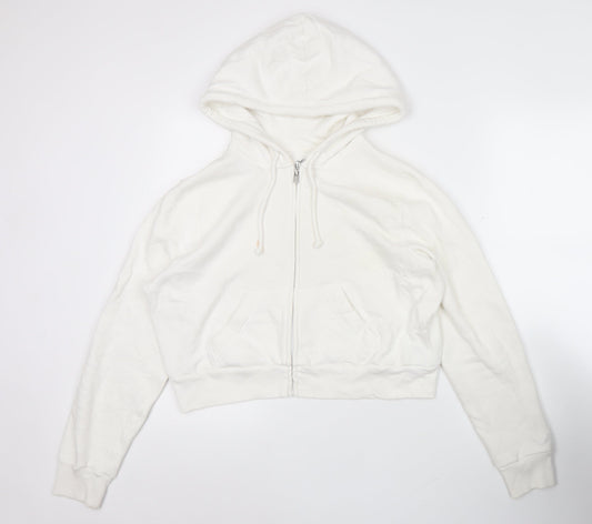 Hollister Womens White Full Zip Hoodie Size M Cotton Blend Casual
