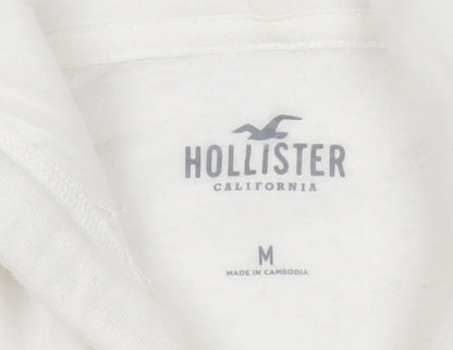 Hollister Womens White Full Zip Hoodie Size M Cotton Blend Casual