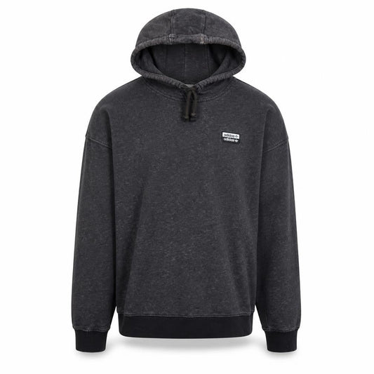 Front view of Adidas men’s grey pullover hoodie, size M, regular fit logo sportswear