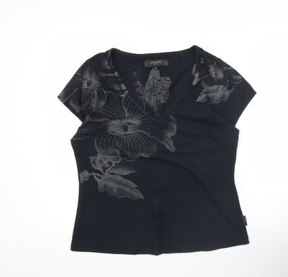 Jasper Conran Women’s Black Floral V-Neck Cotton T-Shirt XL