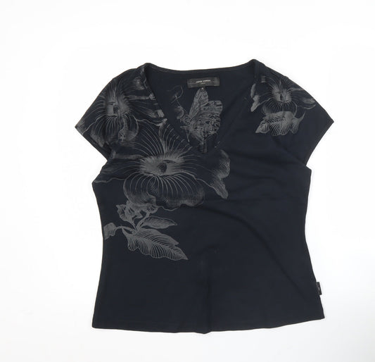 Jasper Conran Women’s Black Floral V-Neck Cotton T-Shirt XL