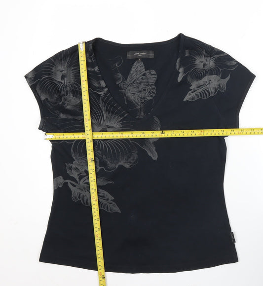 Jasper Conran Women’s Black Floral V-Neck Cotton T-Shirt XL