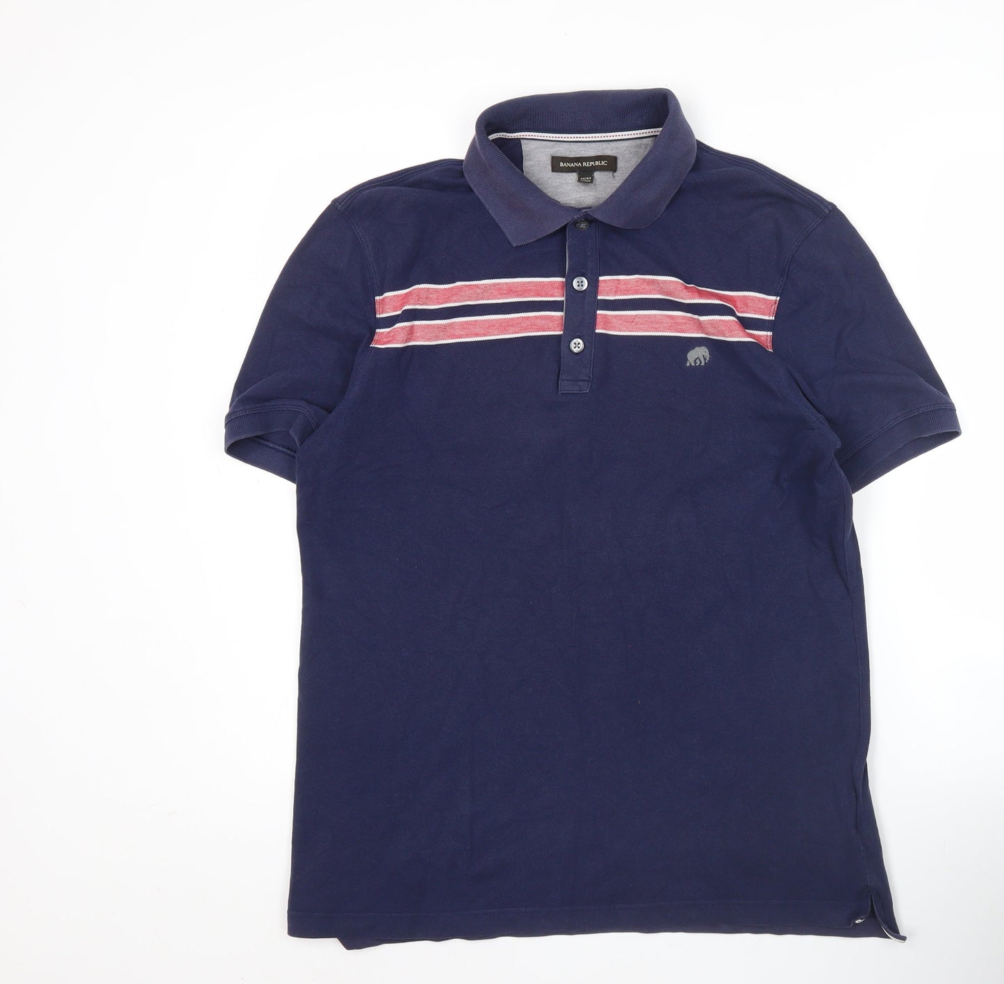 Banana Republic Men’s Blue Striped Polo Shirt M Short Sleeve Cotton