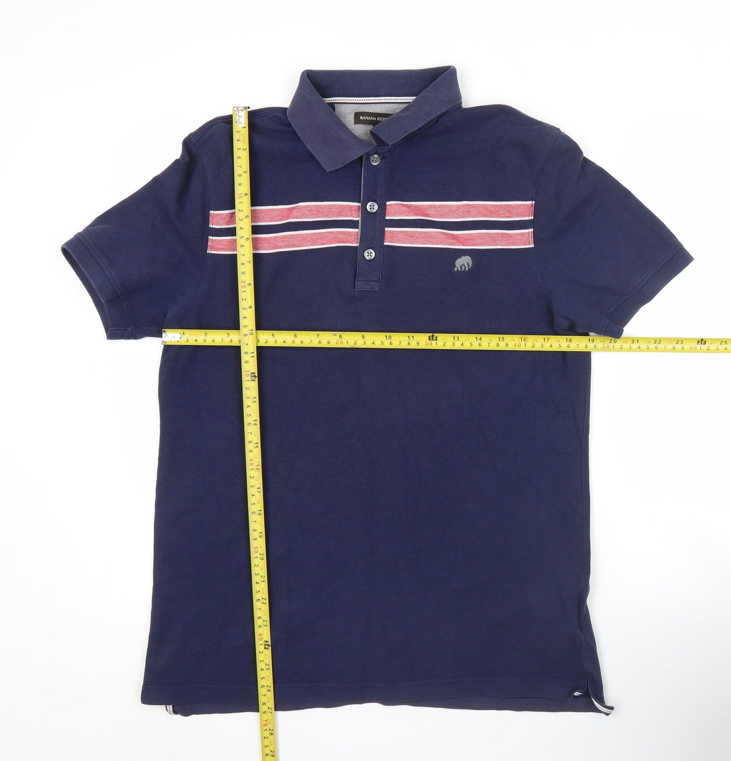 Banana Republic Men’s Blue Striped Polo Shirt M Short Sleeve Cotton