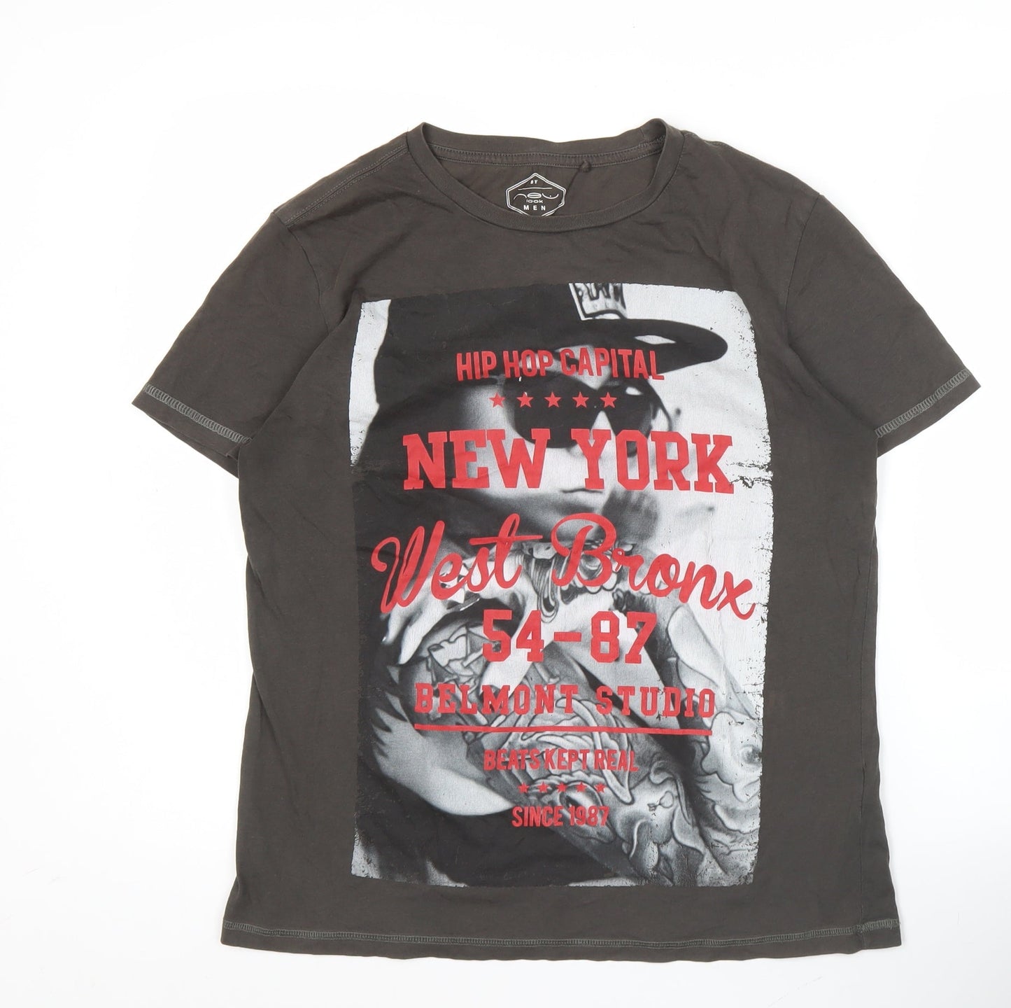 New Look Men Black Graphic Hip Hop City T-Shirt Size M Cotton