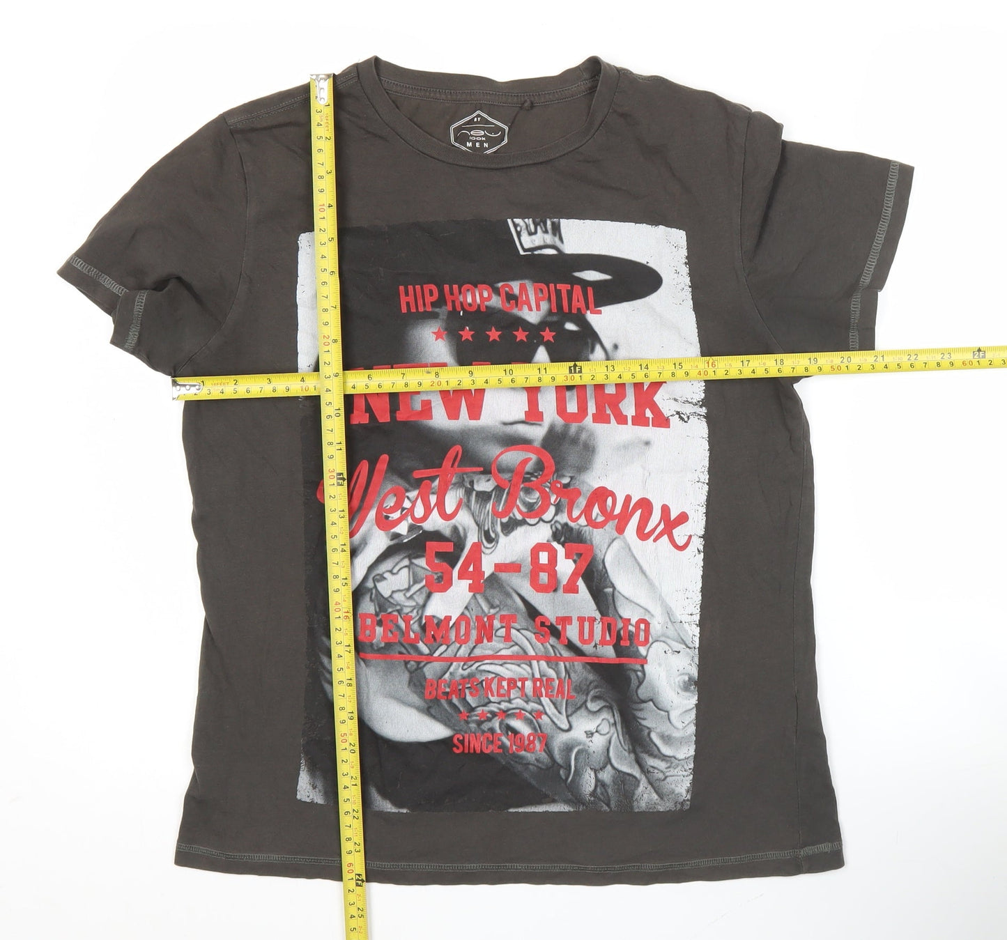 New Look Men Black Graphic Hip Hop City T-Shirt Size M Cotton