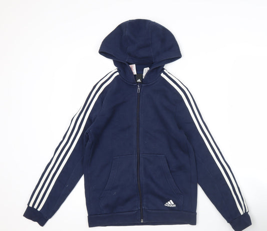 Additional front view of Adidas boys’ blue full zip hoodie 11-12y fleece long sleeve sportswear