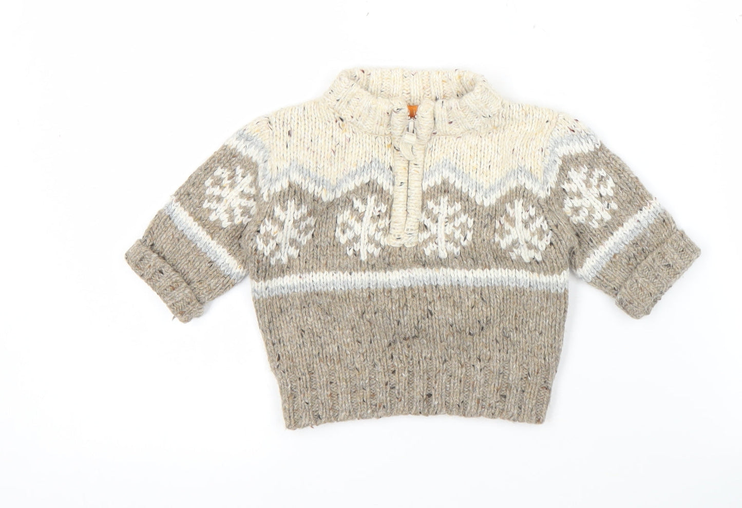 Mini Mode Unisex Baby Beige Fair Isle Winter 1/4 Zip Jumper 0-3 Months