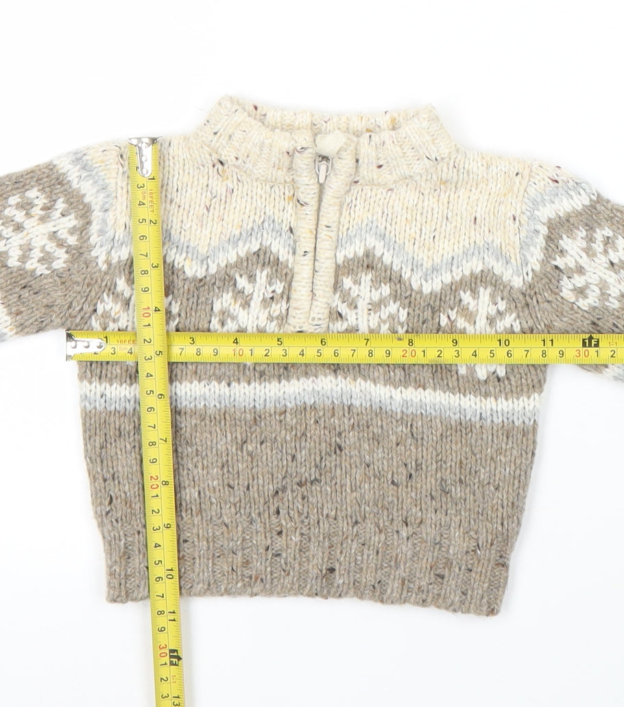 Mini Mode Unisex Baby Beige Fair Isle Winter 1/4 Zip Jumper 0-3 Months