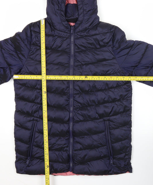 Marks and Spencer Girls Blue Hooded Puffer Jacket 13-14 Years Quilted Winter Coat