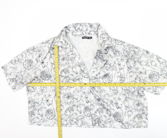 Nasty Gal Women's White Floral Cropped Button-Up Shirt Size 12