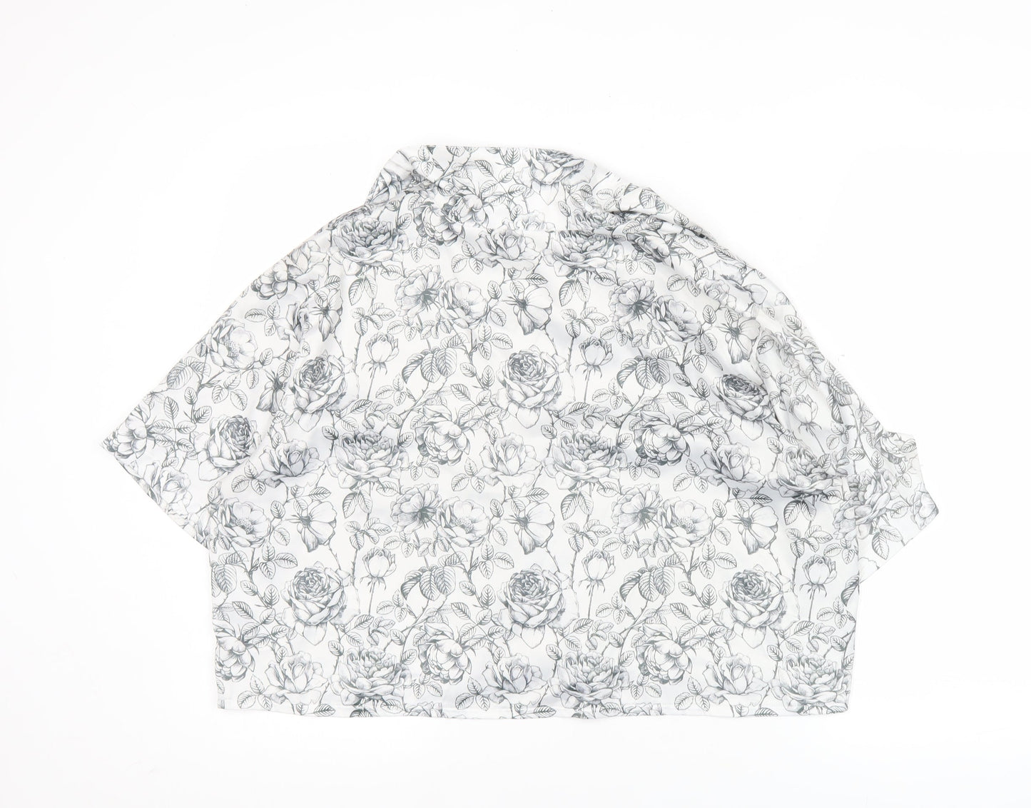 Nasty Gal Women's White Floral Cropped Button-Up Shirt Size 12