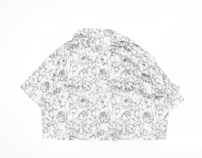 Nasty Gal Women's White Floral Cropped Button-Up Shirt Size 12