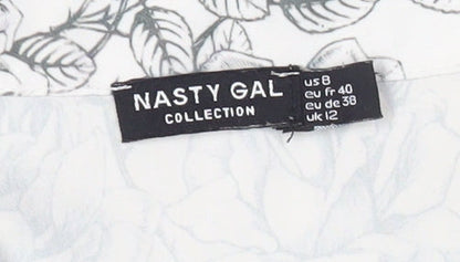 Nasty Gal Women's White Floral Cropped Button-Up Shirt Size 12