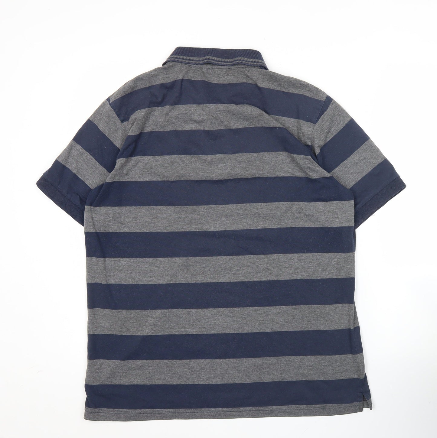 Everton Men's Grey & Blue L Polo Shirt Striped Football Casual Top