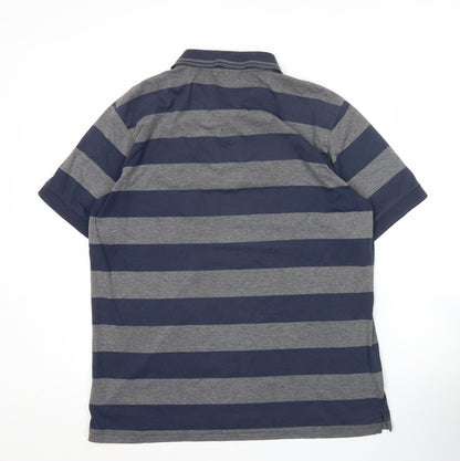 Everton Men's Grey & Blue L Polo Shirt Striped Football Casual Top