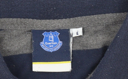 Everton Men's Grey & Blue L Polo Shirt Striped Football Casual Top