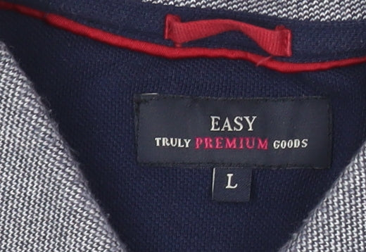 Easy Premium Men’s Blue Polo Shirt L Cotton Blend Short Sleeve