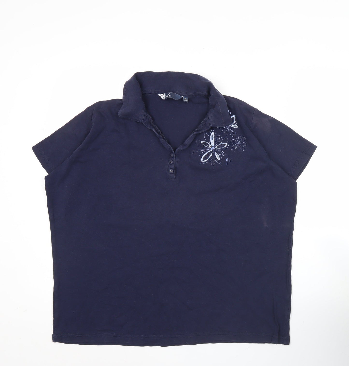 Isle Womens Plus Size 22 Blue Embroidered Polo Shirt Cotton