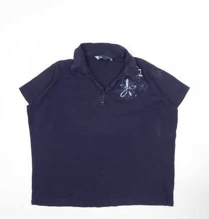 Isle Womens Plus Size 22 Blue Embroidered Polo Shirt Cotton