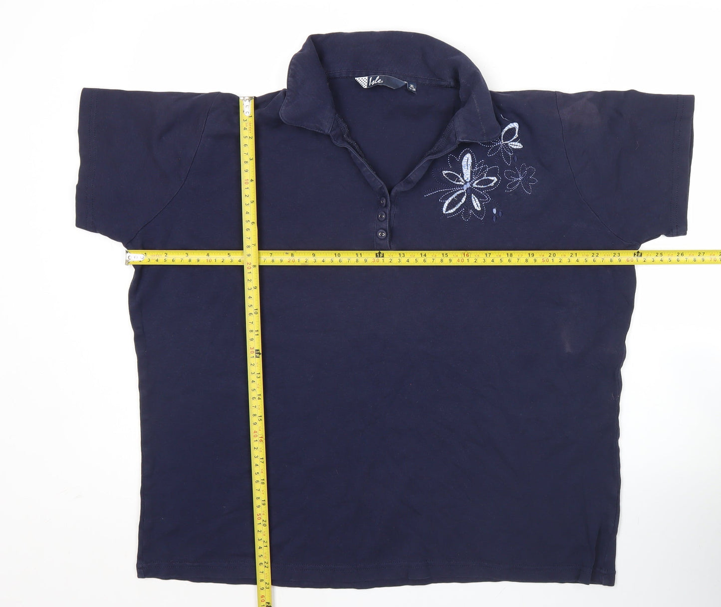 Isle Womens Plus Size 22 Blue Embroidered Polo Shirt Cotton