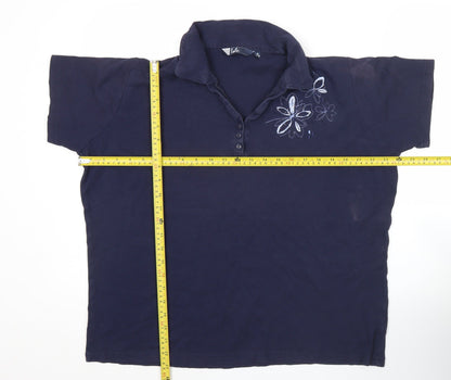 Isle Womens Plus Size 22 Blue Embroidered Polo Shirt Cotton
