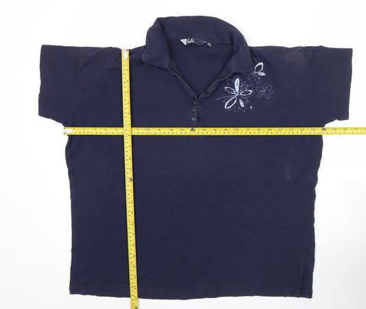 Isle Womens Plus Size 22 Blue Embroidered Polo Shirt Cotton