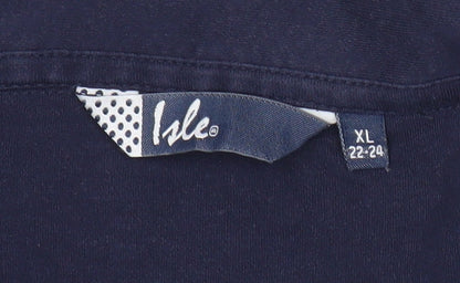 Isle Womens Plus Size 22 Blue Embroidered Polo Shirt Cotton