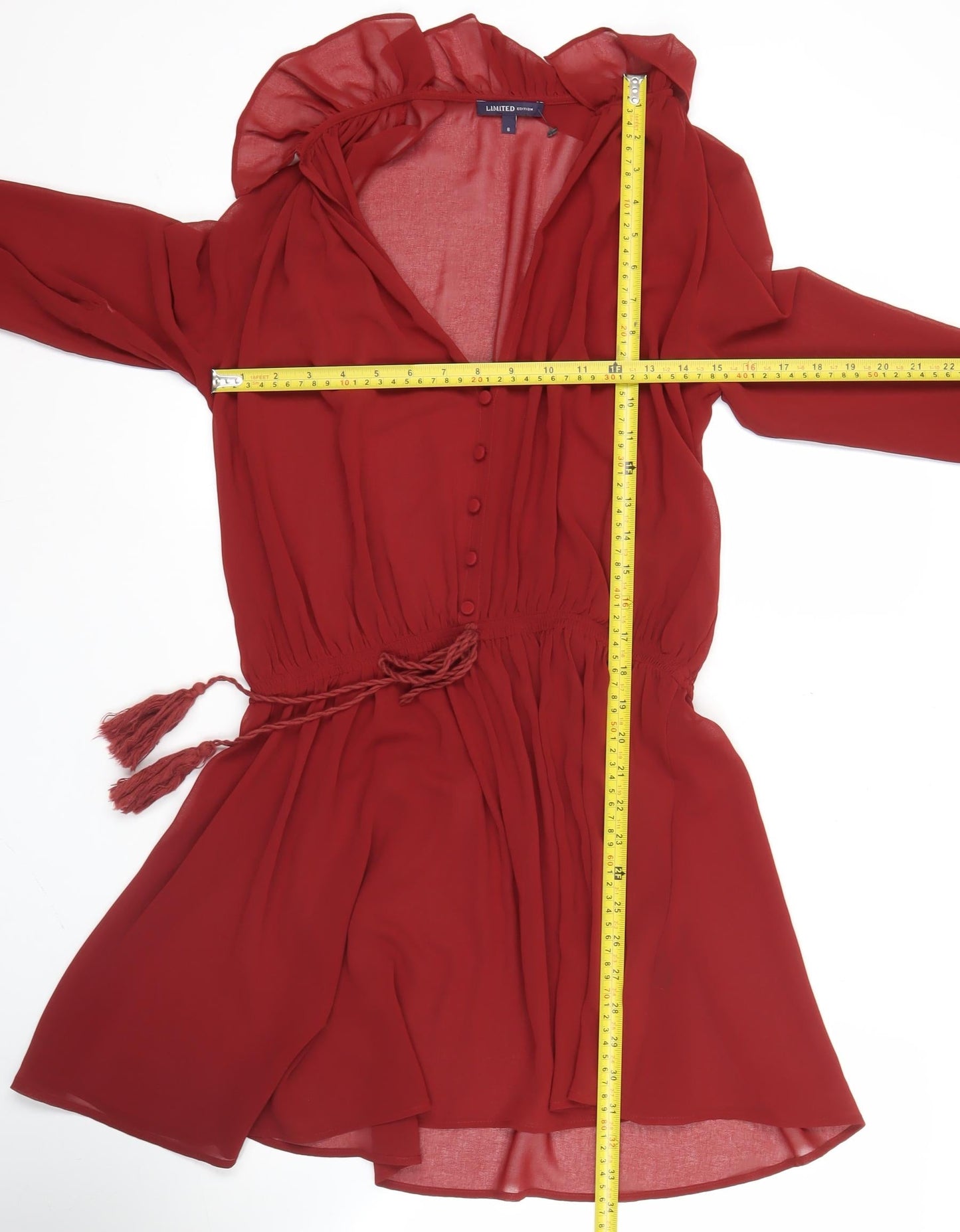 Marks and Spencer Women’s Red Long Sleeve A-Line Chiffon Dress Size 6
