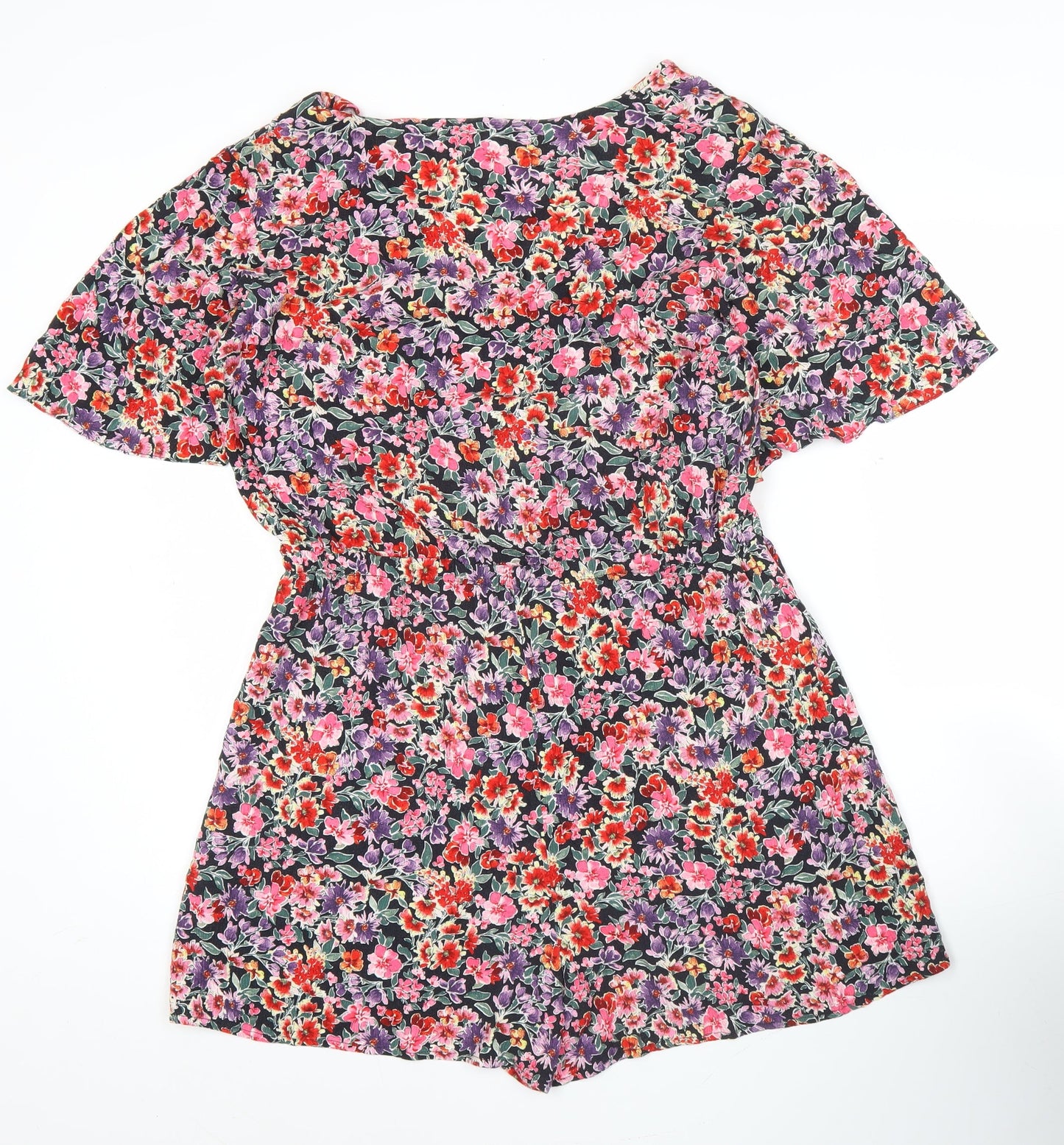 Topshop Women’s Multicoloured Floral Playsuit Size 16 V-Neck Short Sleeve