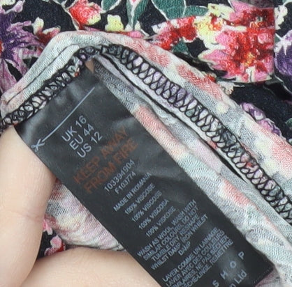 Topshop Women’s Multicoloured Floral Playsuit Size 16 V-Neck Short Sleeve