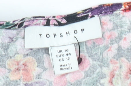 Topshop Women’s Multicoloured Floral Playsuit Size 16 V-Neck Short Sleeve