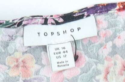 Topshop Women’s Multicoloured Floral Playsuit Size 16 V-Neck Short Sleeve