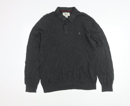 Penguin by Munsingwear Mens Grey XL Cotton Long Sleeve Polo Shirt
