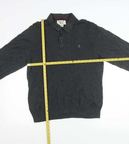 Penguin by Munsingwear Mens Grey XL Cotton Long Sleeve Polo Shirt