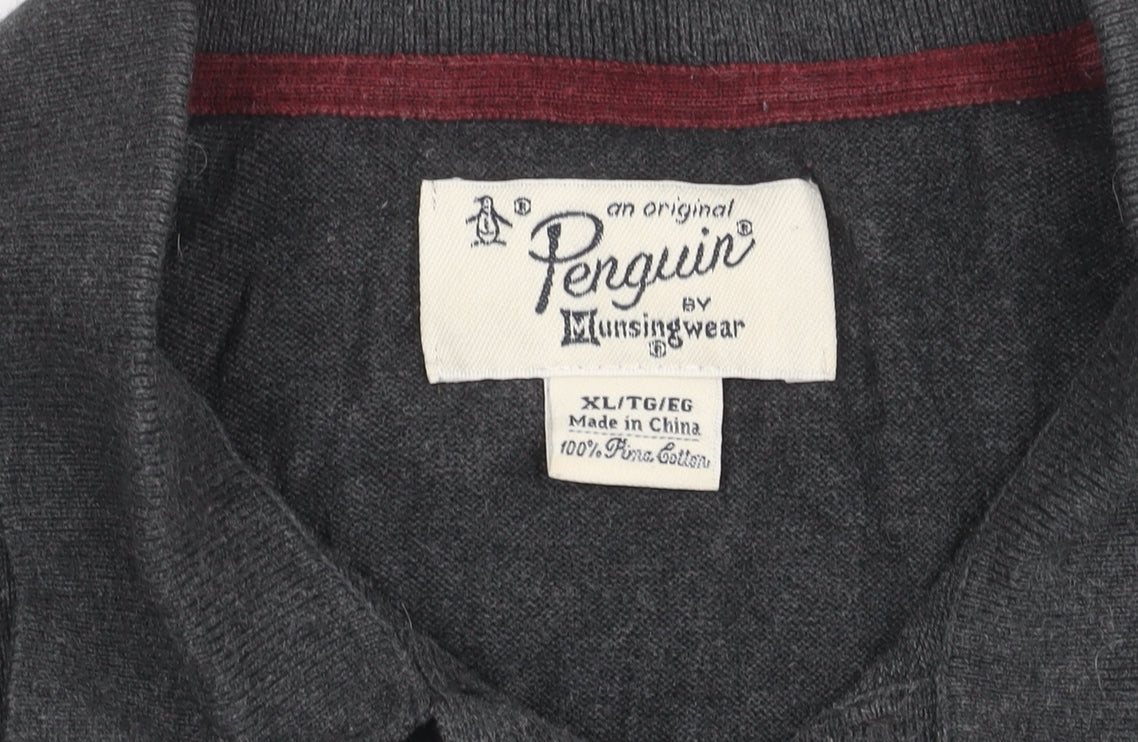 Penguin by Munsingwear Mens Grey XL Cotton Long Sleeve Polo Shirt