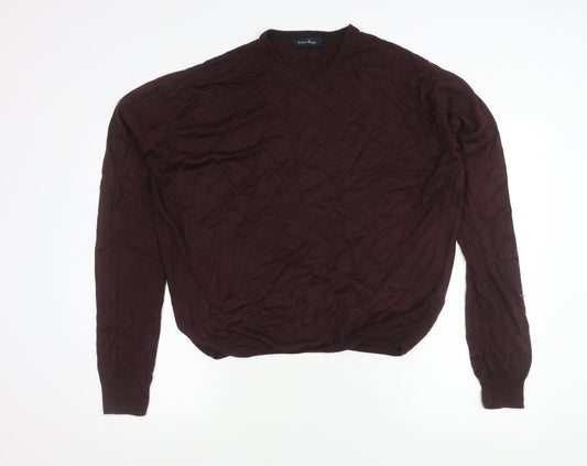 James Pringle Men's Brown M V-Neck Acrylic Pullover Jumper