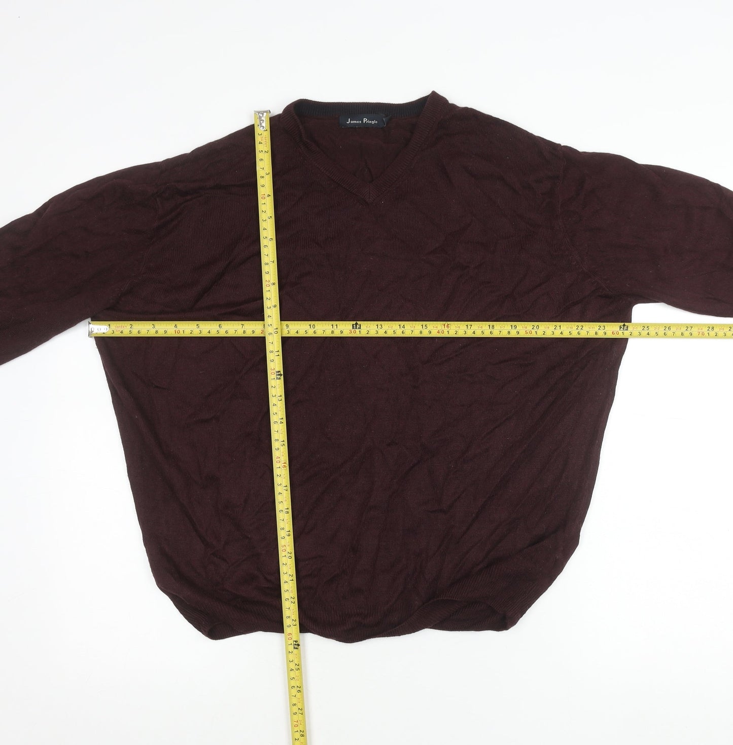 James Pringle Men's Brown M V-Neck Acrylic Pullover Jumper