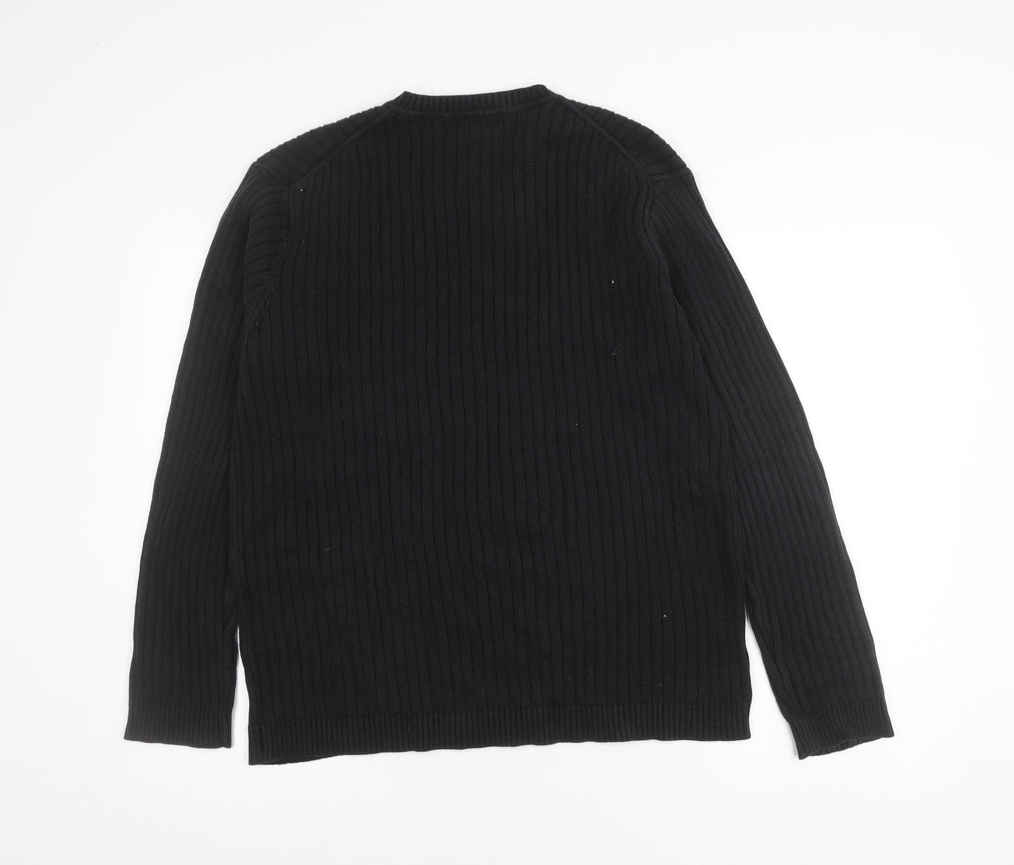 Gant Men's Black Cotton V-Neck Jumper Size L Long Sleeve Knit