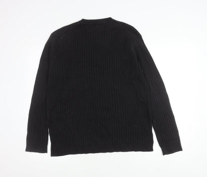 Gant Men's Black Cotton V-Neck Jumper Size L Long Sleeve Knit