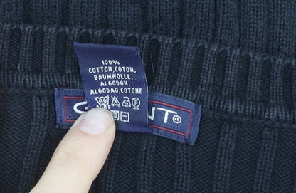 Gant Men's Black Cotton V-Neck Jumper Size L Long Sleeve Knit