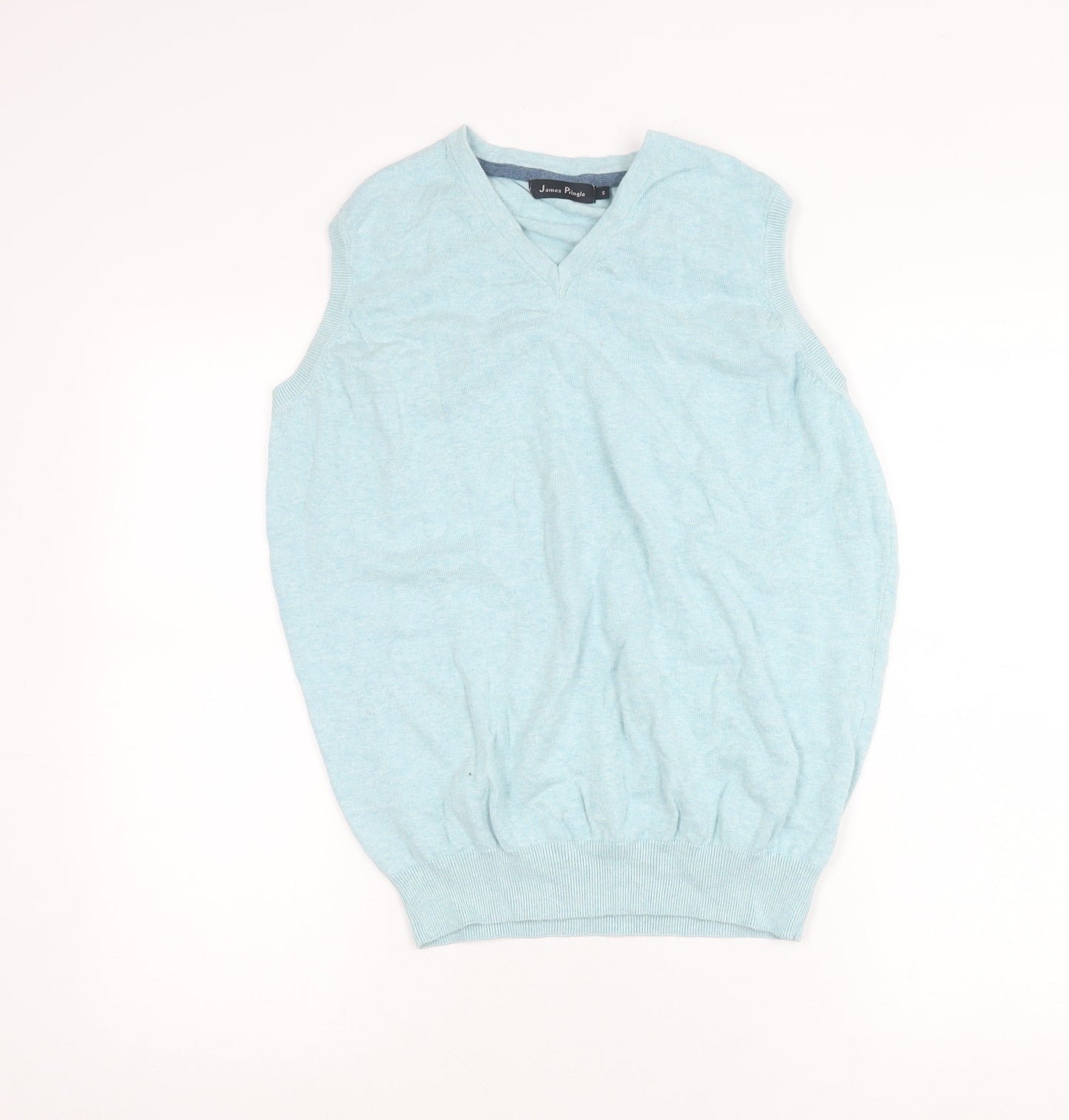 James Pringle Men’s Blue Cotton Sleeveless V-Neck Vest Jumper Size S