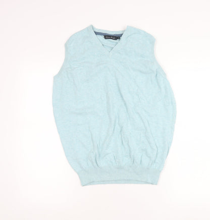 James Pringle Men’s Blue Cotton Sleeveless V-Neck Vest Jumper Size S