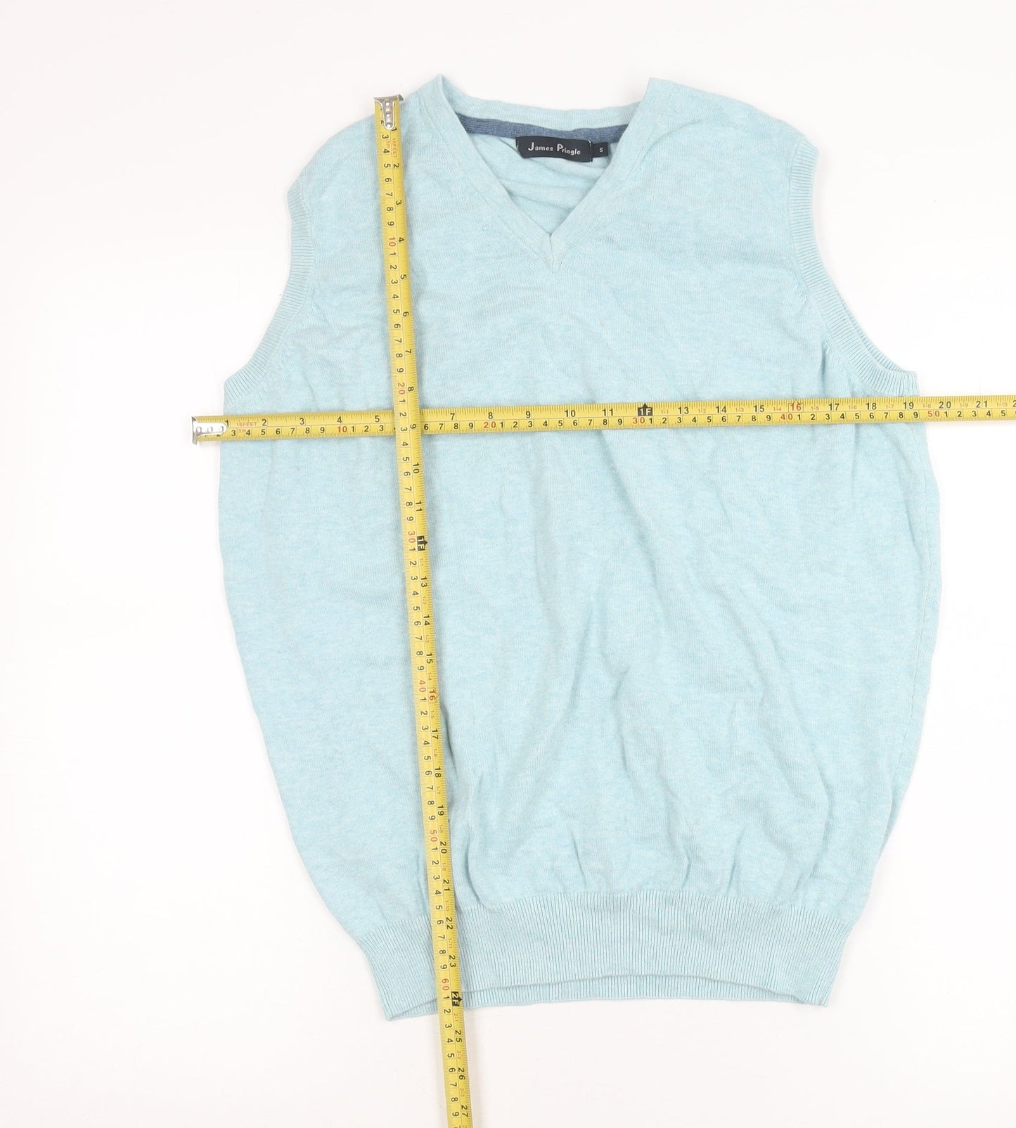 James Pringle Men’s Blue Cotton Sleeveless V-Neck Vest Jumper Size S