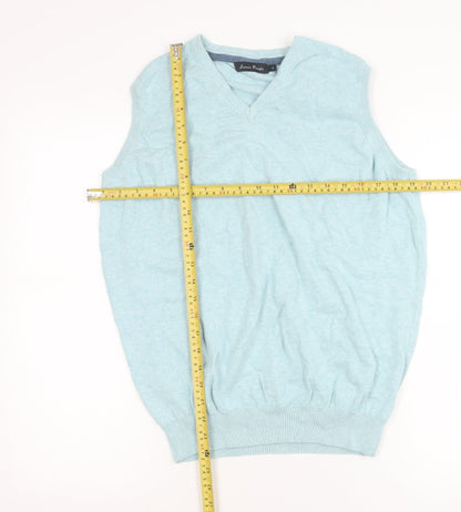 James Pringle Men’s Blue Cotton Sleeveless V-Neck Vest Jumper Size S