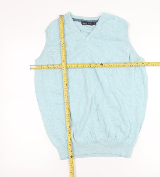 James Pringle Men’s Blue Cotton Sleeveless V-Neck Vest Jumper Size S