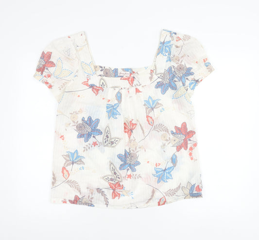 Additional front view of Guess Jeans women’s multicoloured floral peasant blouse, size L, short sleeve
