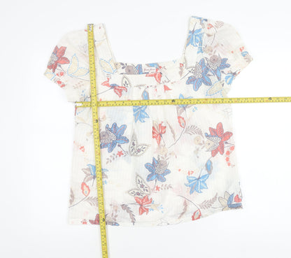 Guess Jeans Womens Multicoloured Floral Peasant Blouse Size L Short Sleeve