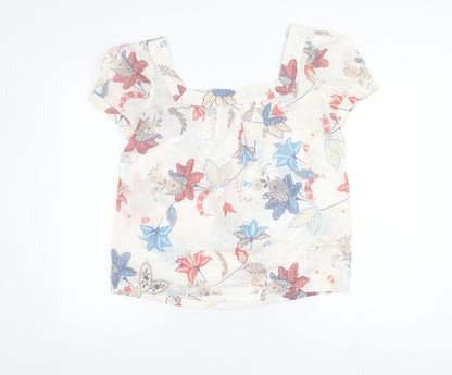 Guess Jeans Womens Multicoloured Floral Peasant Blouse Size L Short Sleeve